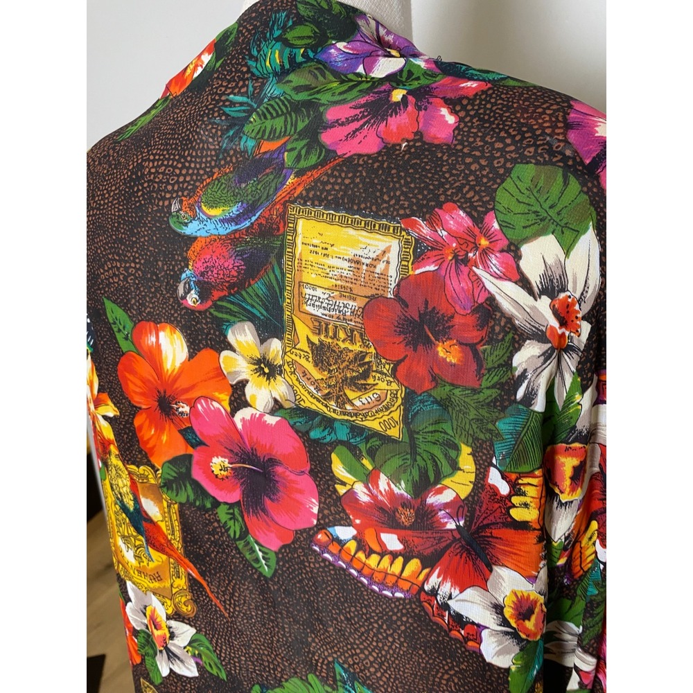 Vintage Carole Little Tropical Parrot Floral Sheer Wrap Cardigan Size 6 90s - Picture 6 of 7